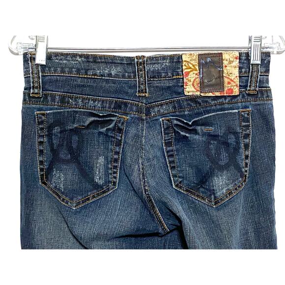Marlow Jeans Distressed M Logo Back Pockets Stretch Blue Denim Womens 28 - Picture 3 of 9